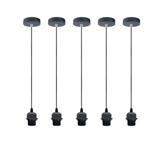 5 Pack Industrial Grey Pendant Light Fittings - Without Bulbs