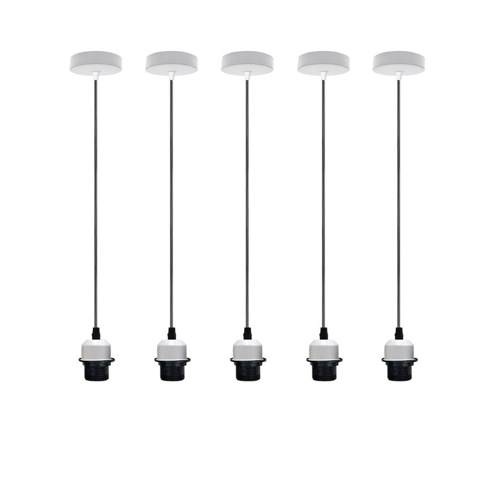 5 Pack Industrial White Pendant Light Fittings - Without Bulbs