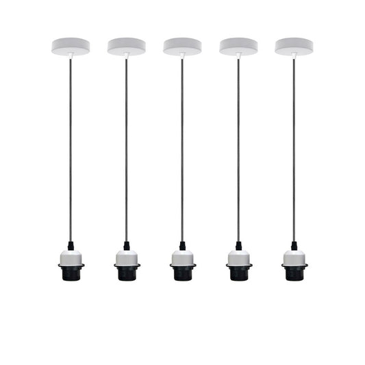 5 Pack Industrial White Pendant Light Fittings - Without Bulbs