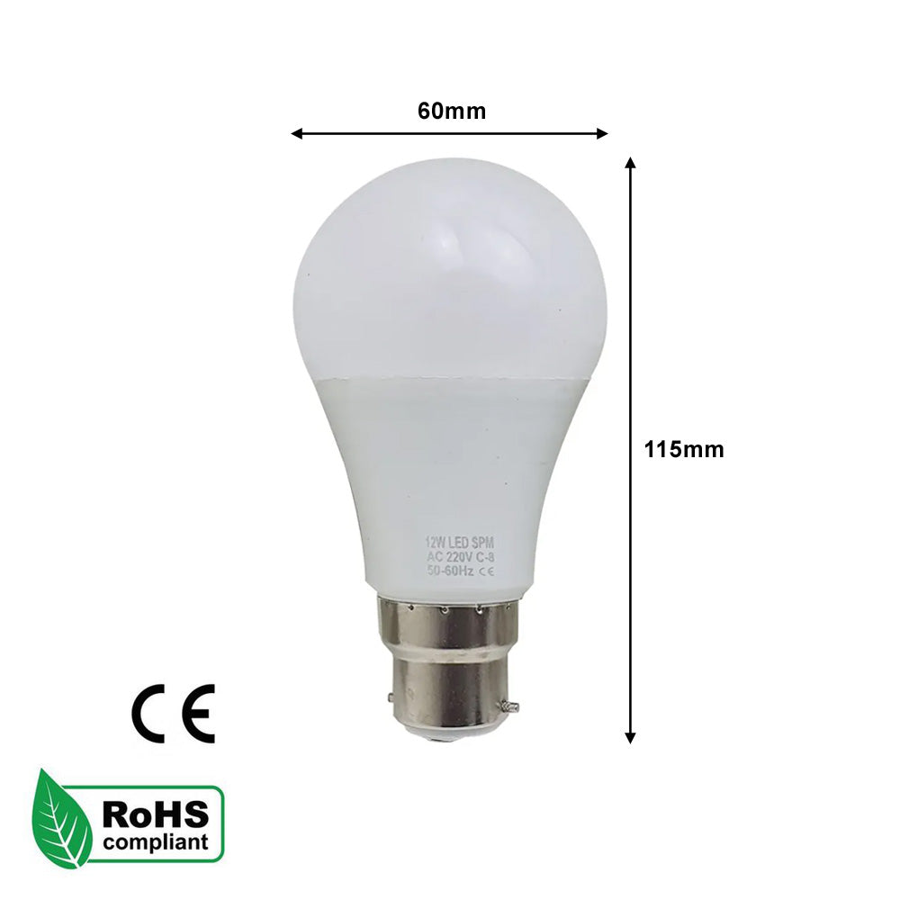 B22 12W LED Non Dimmable Energy Saving Light Bulbs - Cool White 6000K