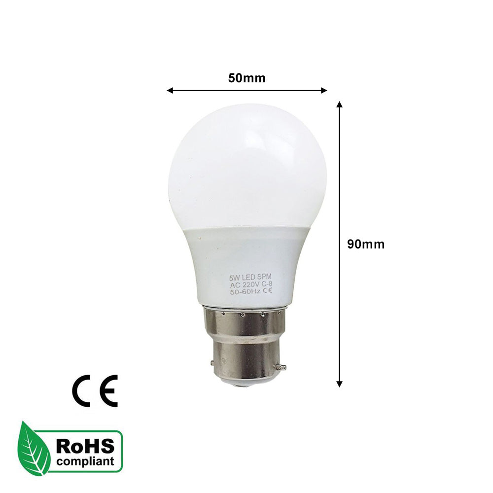 B22 5W LED Non Dimmable Energy Saving Light Bulbs - Warm White 3500K