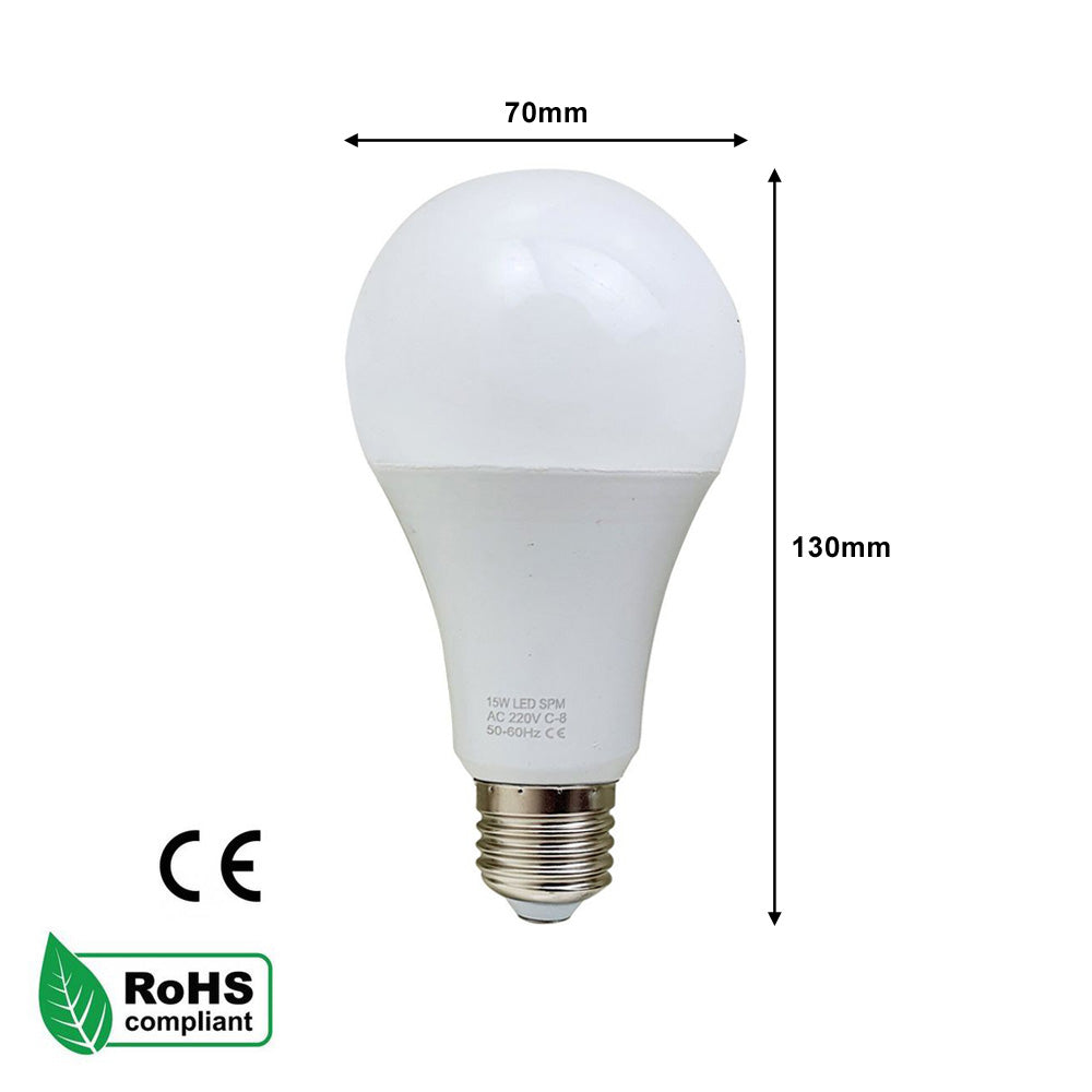 E27 15W LED Non Dimmable Energy Saving Light Bulbs - Warm White 3500K