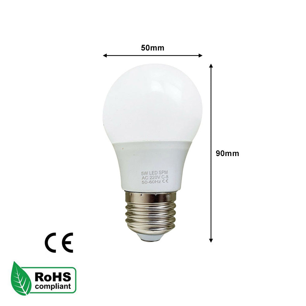 E27 5W LED Non Dimmable Energy Saving Light Bulbs - Cool White 6000K