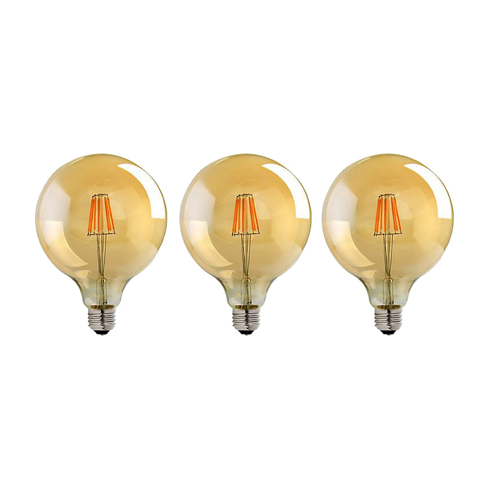 G125 E27 8W Edison Dimmable LED Bulbs - Vintage Amber - Warm White 2700K - 3 Pack