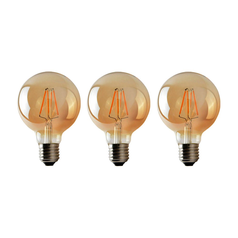 G95 E27 4W Edison Dimmable LED Bulbs - Vintage Amber - Warm White - 3 Pack