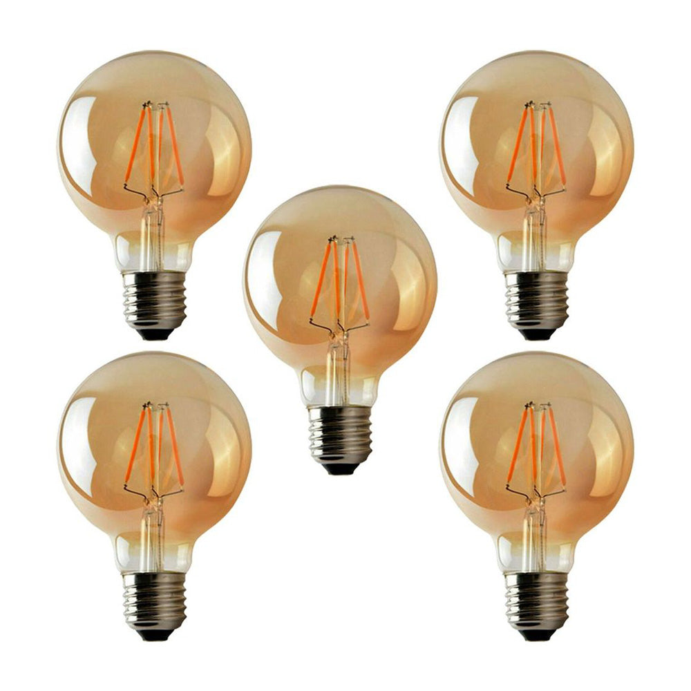 G95 E27 4W Edison Dimmable LED Bulbs - Vintage Amber - Warm White - 5 Pack