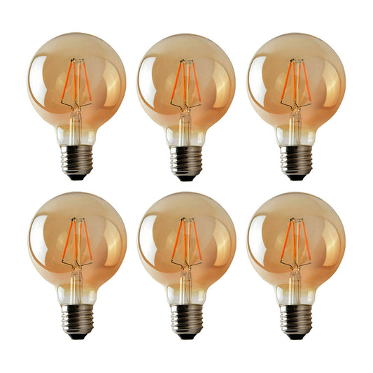 G95 E27 4W Edison Dimmable LED Bulbs - Vintage Amber - Warm White 2700K - 6 Pack