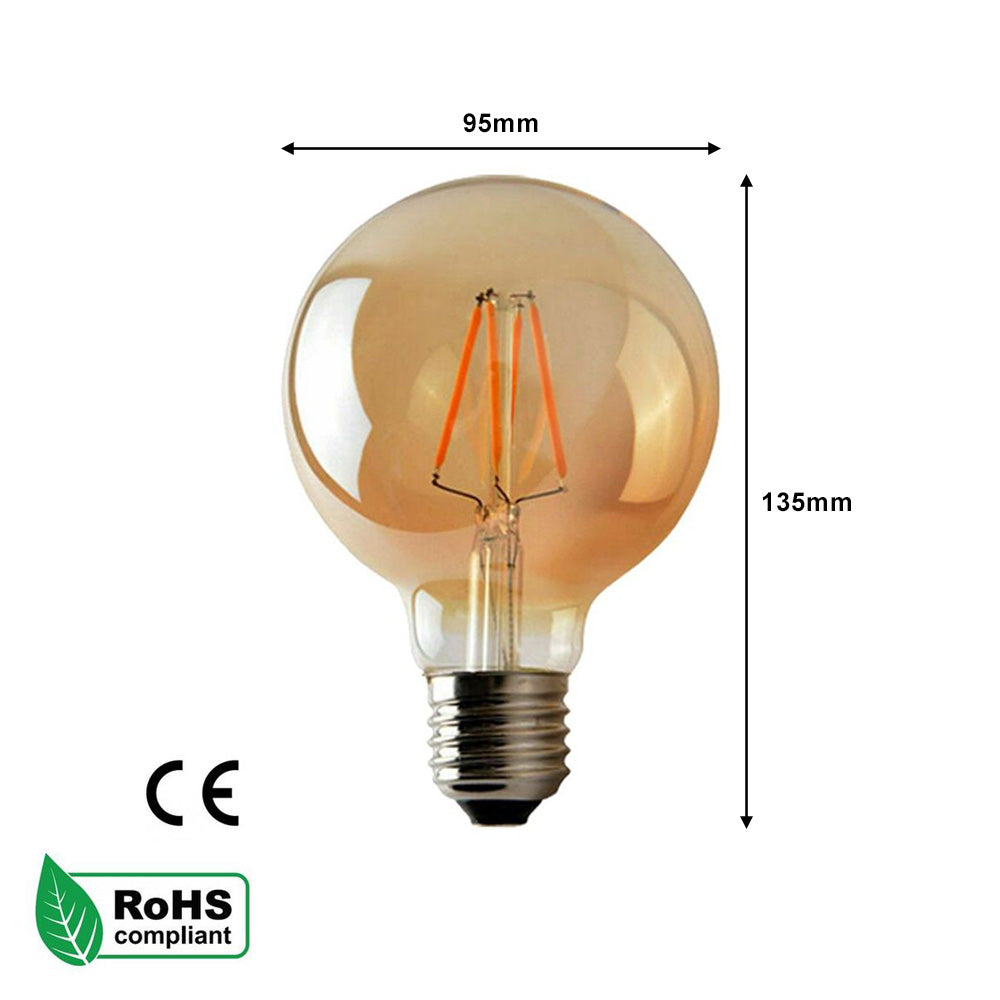 G95 E27 4W Edison Dimmable LED Bulb - Vintage Amber - Warm White 2700K