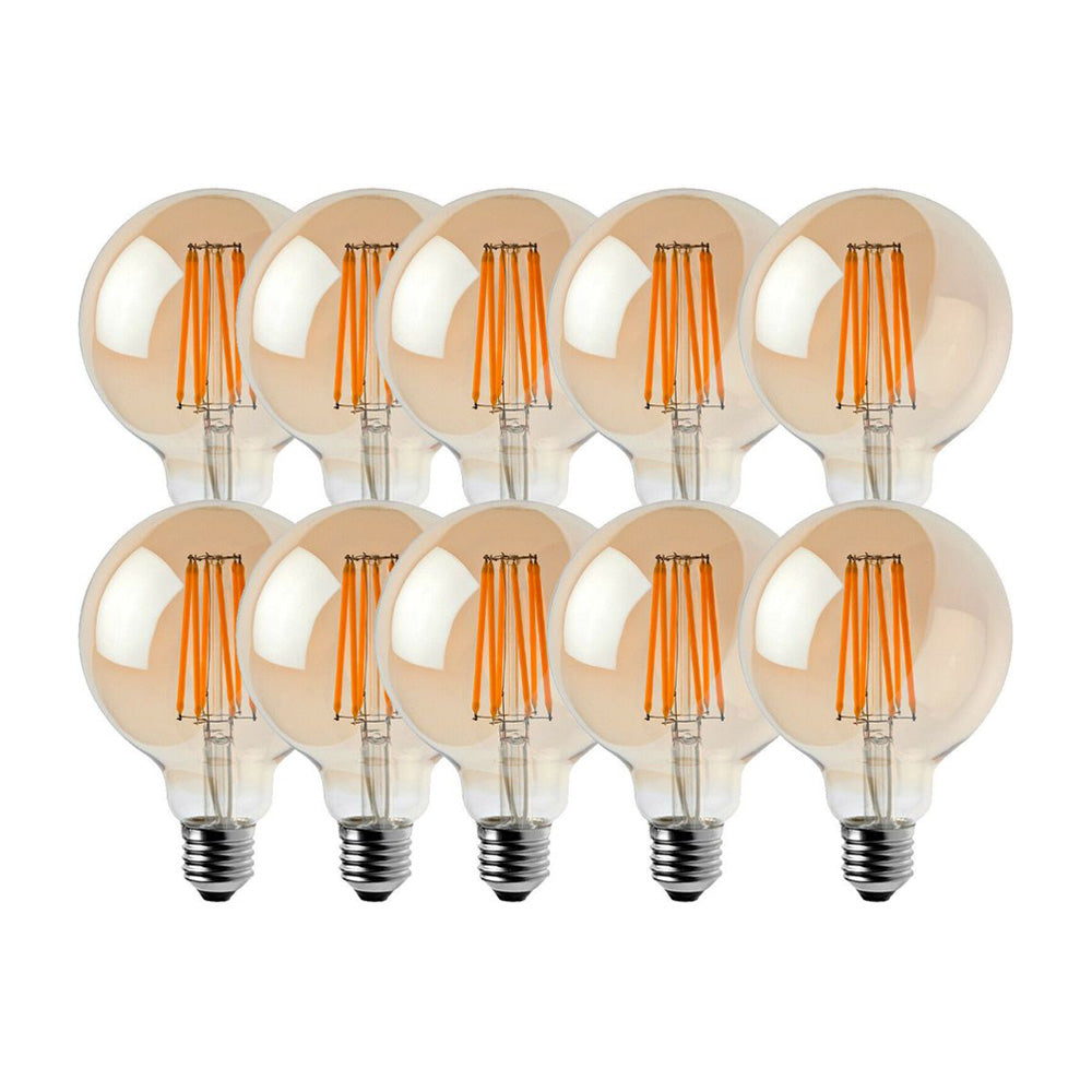 G95 E27 8W Edison Dimmable LED Bulbs - Vintage Amber - Warm White - 10 Pack