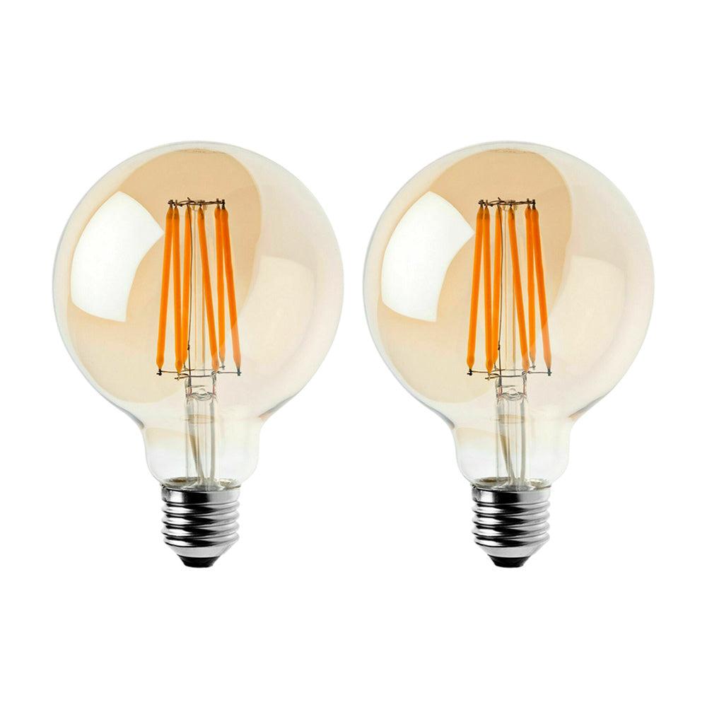 G95 E27 8W Edison Dimmable LED Bulbs - Vintage Amber - Warm White 2700K - 2 Pack