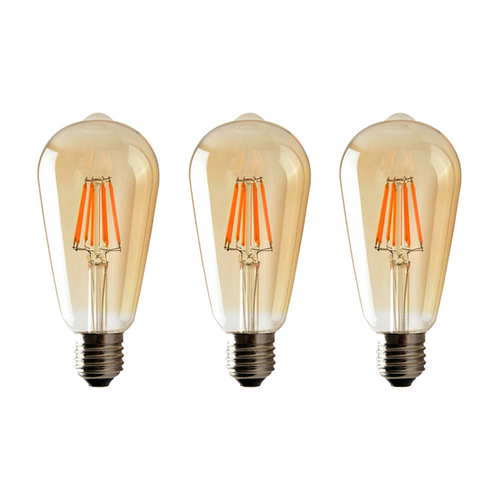 ST64 E27 6W Edison Dimmable LED Bulbs - Vintage Amber - Warm White 2700K - 3 Pack