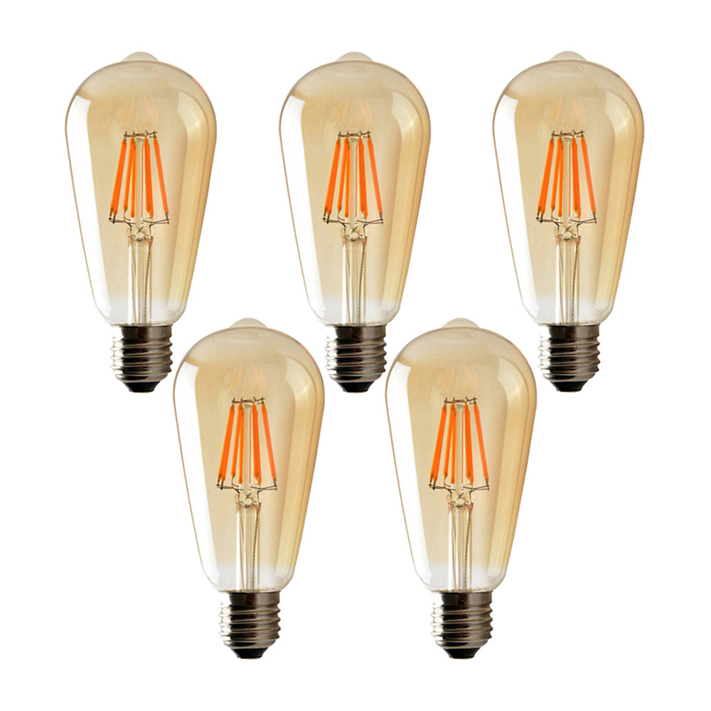 ST64 E27 6W Edison Dimmable LED Bulbs - Vintage Amber - Warm White - 5 Pack