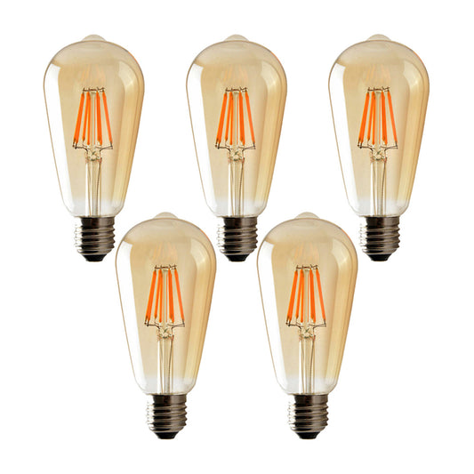 ST64 E27 6W Edison Dimmable LED Bulbs - Vintage Amber - Warm White 2700K - 5 Pack