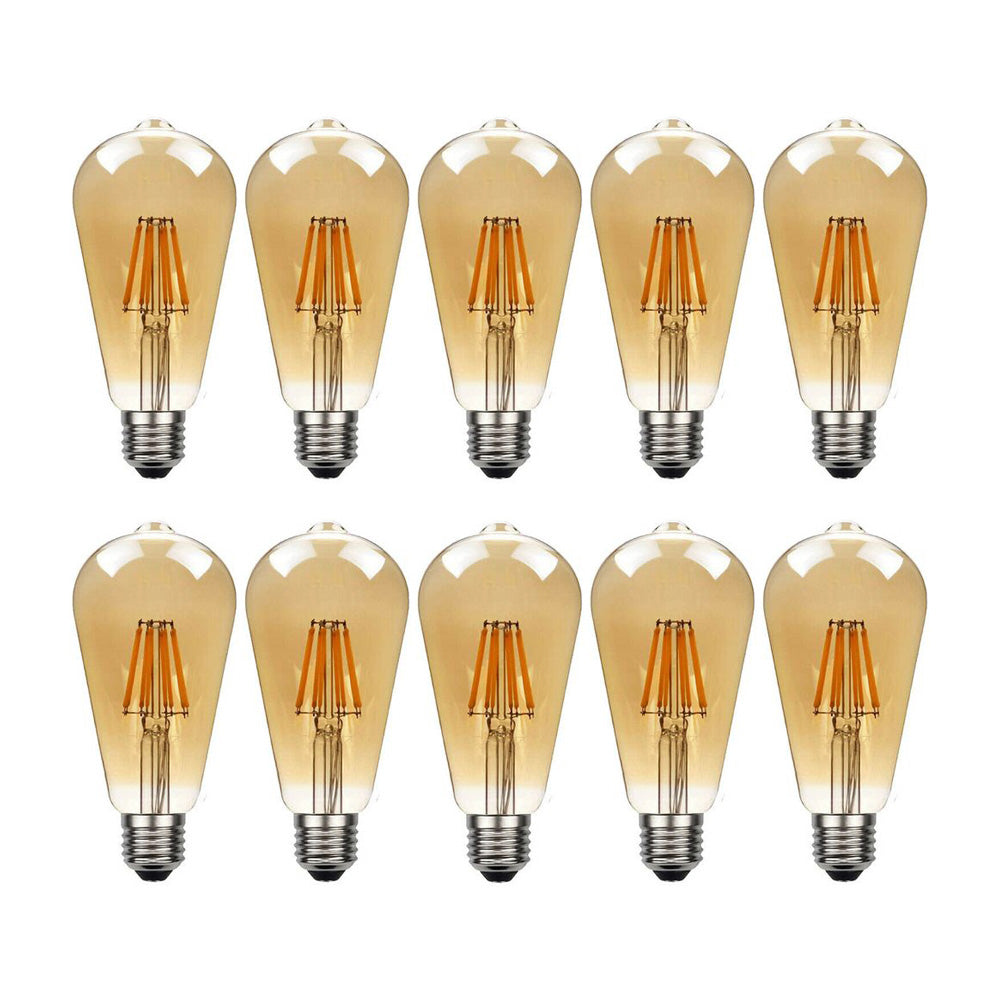 ST64 E27 8W Edison Dimmable LED Bulbs - Vintage Amber - Warm White 2700K - 10 Pack