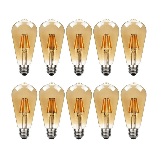 ST64 E27 8W Edison Dimmable LED Bulbs - Vintage Amber - Warm White 2700K - 10 Pack