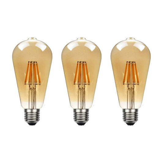 ST64 E27 8W Edison Dimmable LED Bulbs - Vintage Amber - Warm White 2700K - 3 Pack