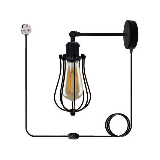Balloon Cage Style Black Plug In Wall Light