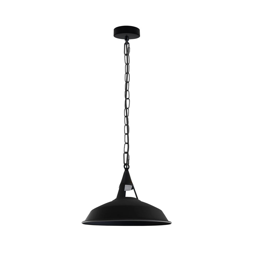 Black (Black Inner) Barn Style Industrial Pendant Light - With Chain