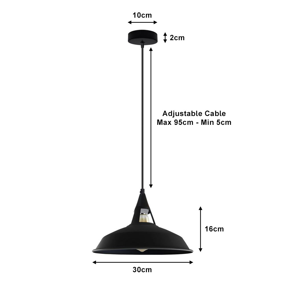 Black (Black Inner) Barn Style Industrial Pendant Light - Without Chain