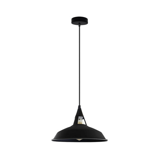 Black (Black Inner) Barn Style Industrial Pendant Light - Without Chain