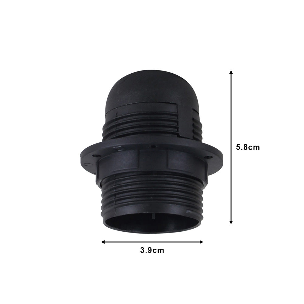 Black E27 Plastic Pendant Lamp Holder with Removable Lampshade Collar - Bulb Holder