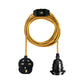 Black E27 Vintage Plastic Lamp Holder with 2m Gold Fabric Cable - UK Plug & Dimmer Switch