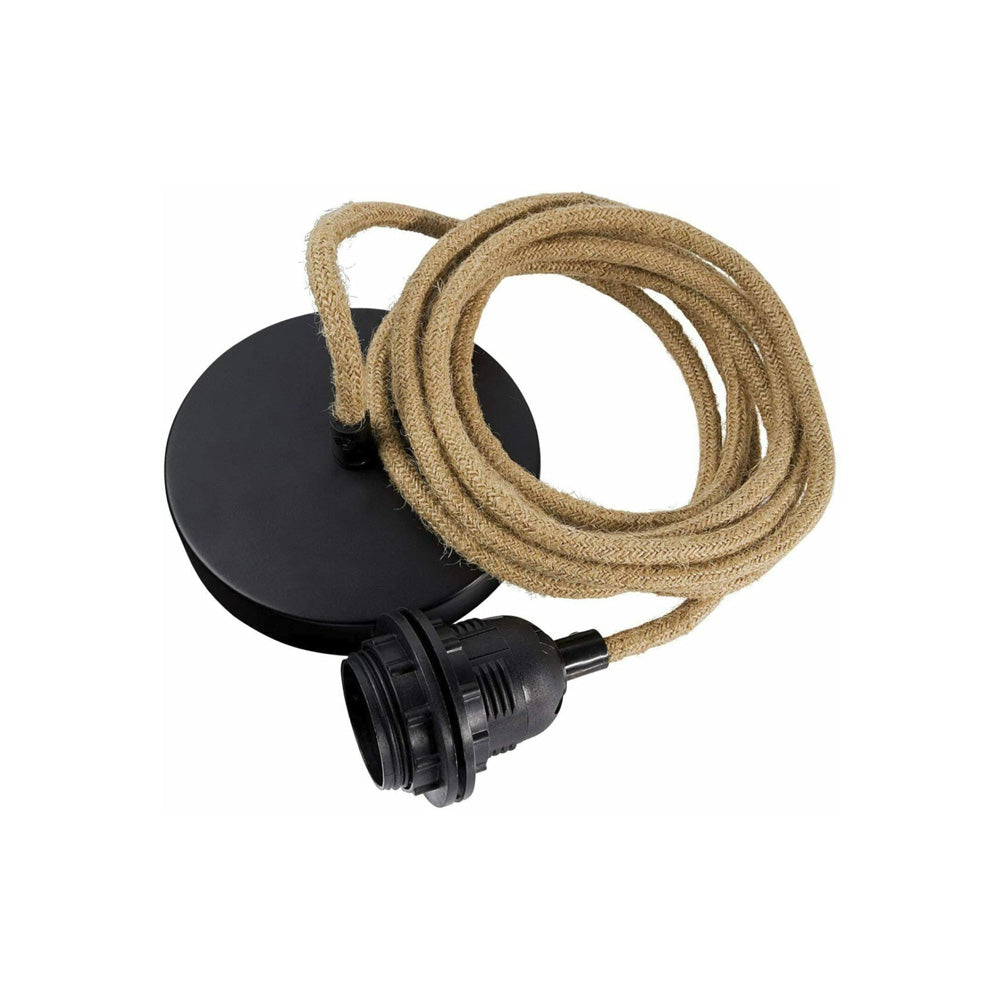 Black E27 Vintage Plastic Pendant Lamp Holder with Hemp Cable - Rustic Bulb Holder