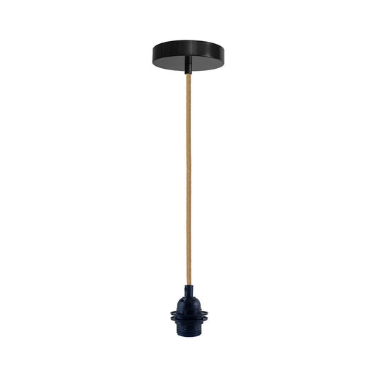 Black E27 Vintage Plastic Pendant Lamp Holder with Hemp Cable - Rustic Bulb Holder