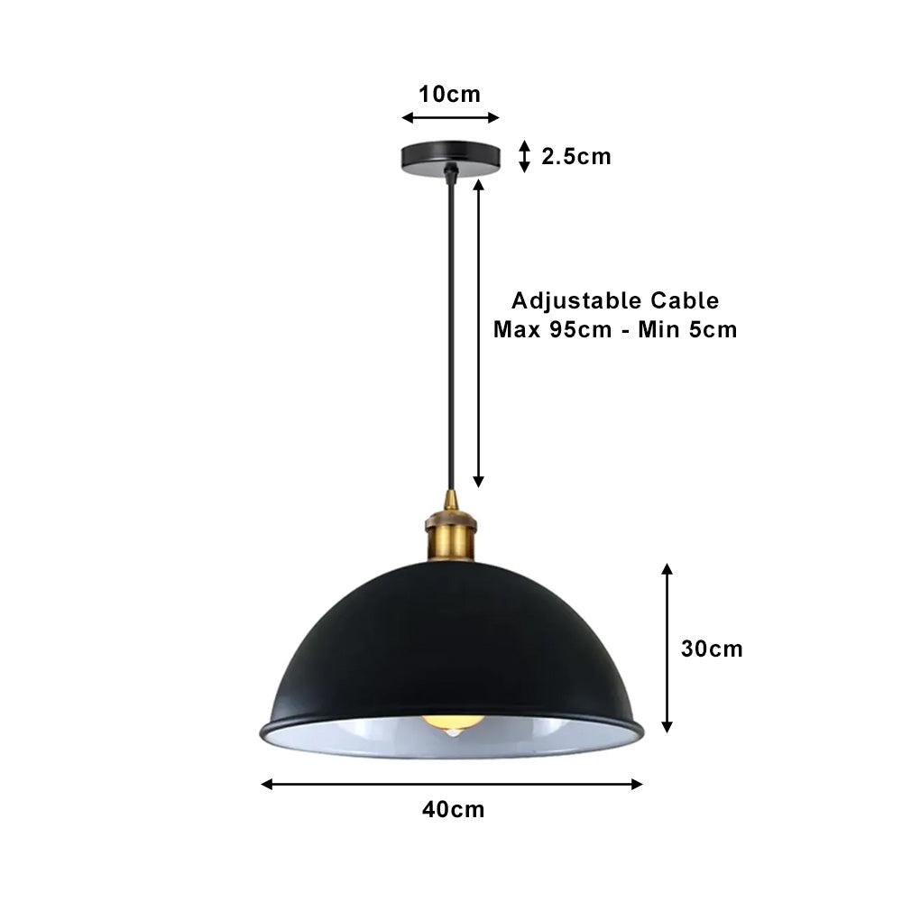 Black Large Dome Pendant Light - With Bulb