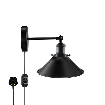 Black Plug In Wall Light – Industrial Wall Lamp with Switch & UK Plug