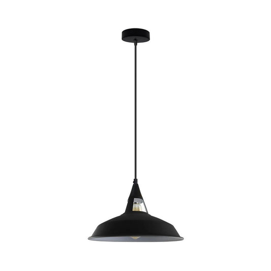 Black (White Inner) Barn Style Industrial Pendant Light - Without Chain