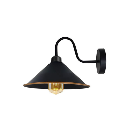 Black & Gold Cone Retro Swan Neck Wall Light - With Bulb