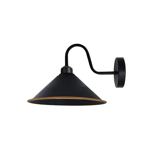 Black & Gold Cone Retro Swan Neck Wall Light - Without Bulb