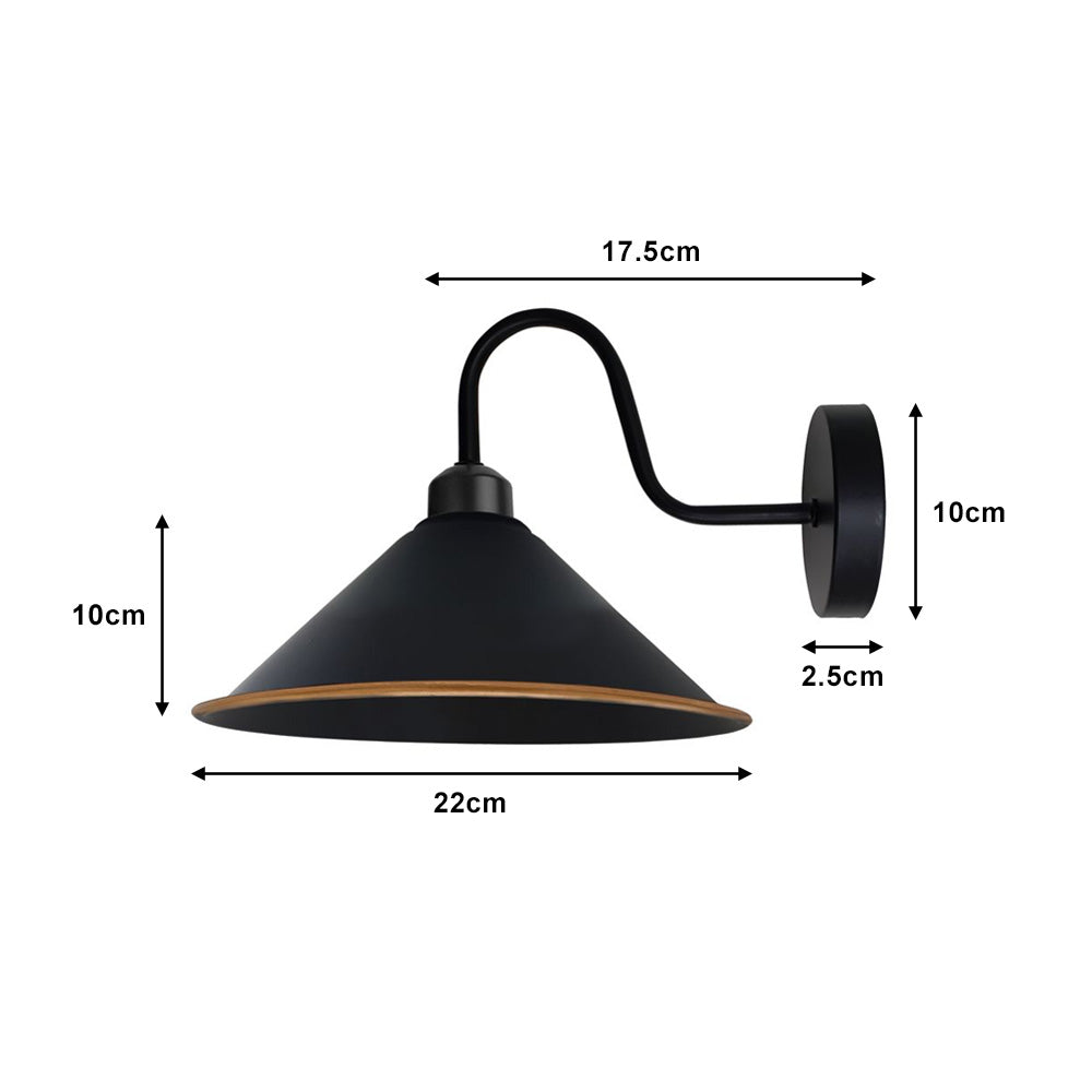 Black & Gold Cone Retro Swan Neck Wall Light - Without Bulb