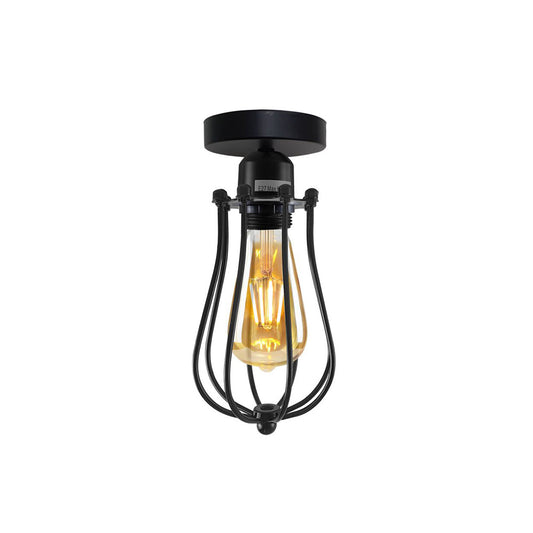 Black Balloon Cage Industrial Ceiling Light - With Bulb