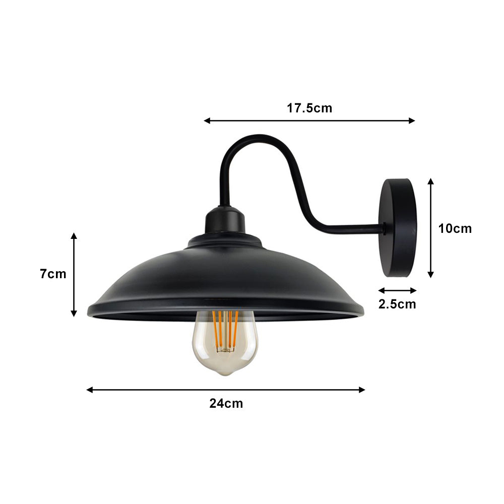 Black Bowl Vintage Swan Neck Wall Light - With Bulb