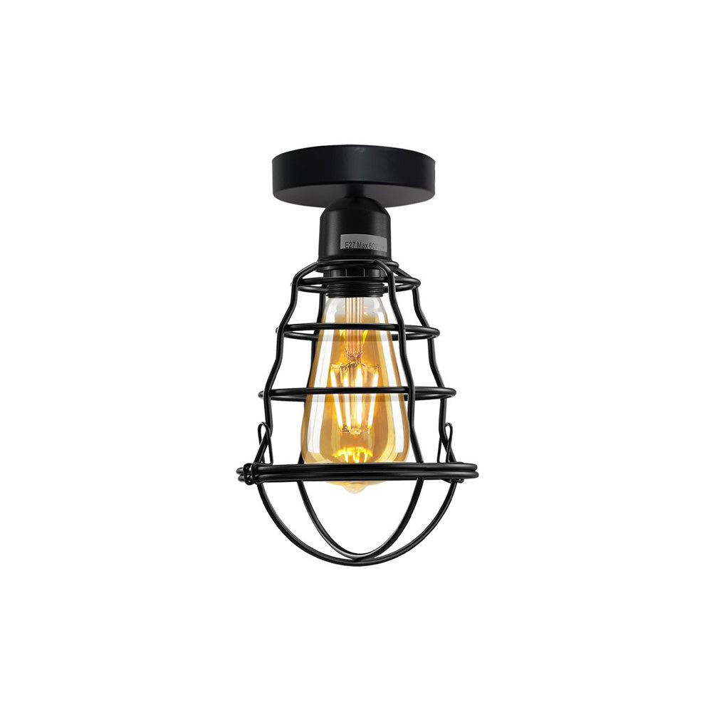 Black Cage Industrial Ceiling Light - With Bulb