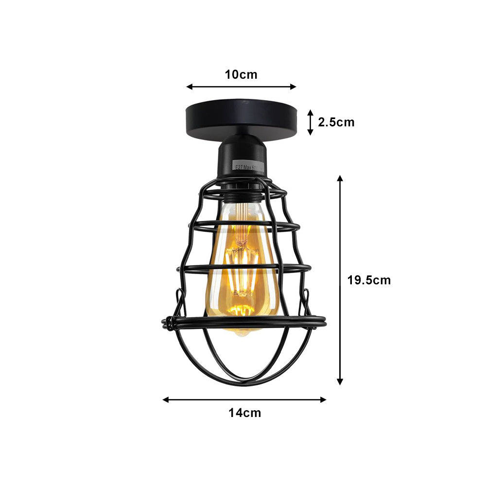 Black Cage Industrial Ceiling Light - With Bulb