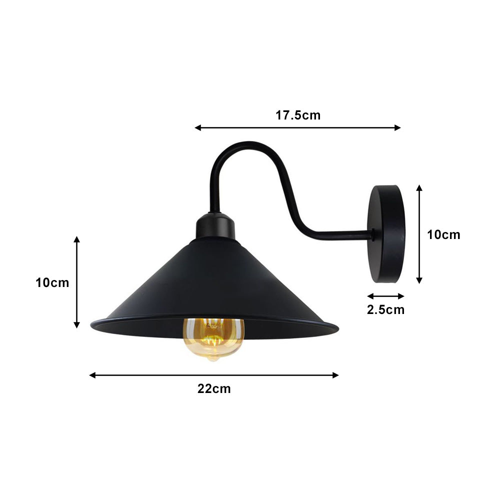 Black Cone Retro Swan Neck Wall Light - With Bulb