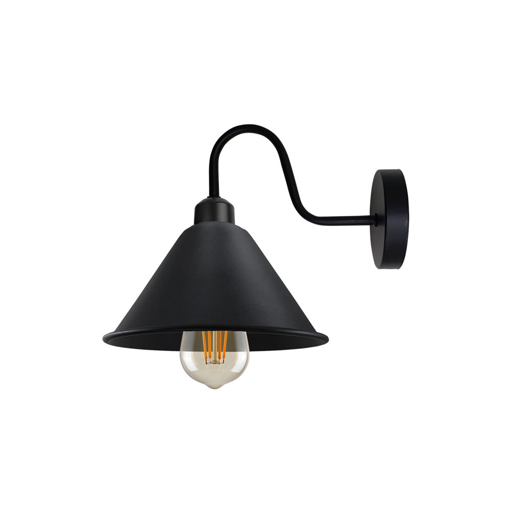 Black Cone Vintage Swan Neck Wall Light - With Bulb