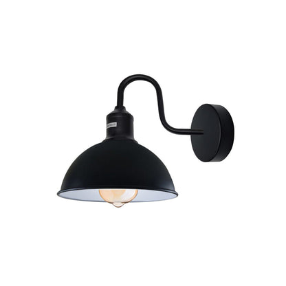 Black (White Inner) Dome Industrial Swan Neck Wall Light