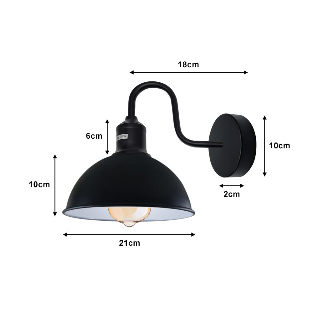 Black (White Inner) Dome Industrial Swan Neck Wall Light