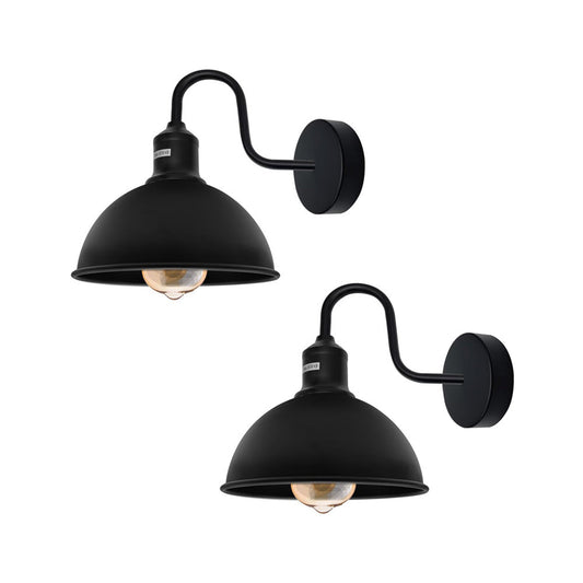 Black Dome Industrial Swan Neck Wall Lights - 2 Pack