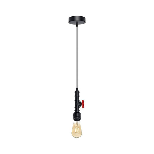 Black Pipe Steampunk Pendant Light - Exposed Bulb