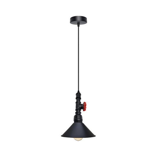 Black Pipe Steampunk Pendant Light - With Shade