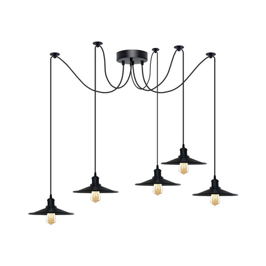 Black Vintage Spider 5 Pendant Ceiling Light - With Bulbs