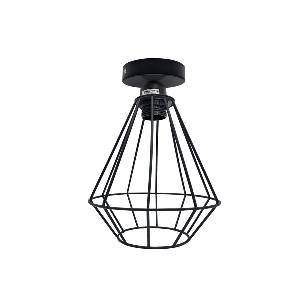 Black Retro Cage Industrial Ceiling Light - Without Bulb