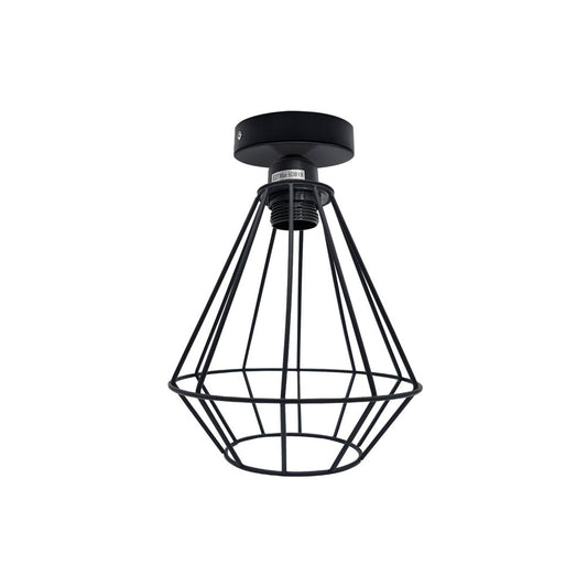 Black Retro Cage Industrial Ceiling Light - Without Bulb