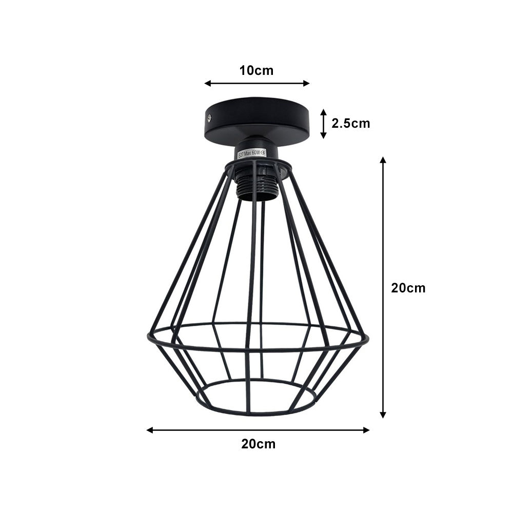 Black Retro Cage Industrial Ceiling Light - Without Bulb