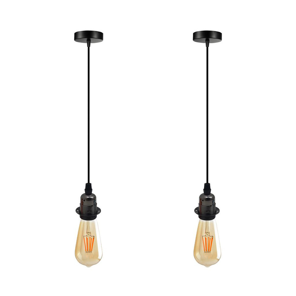 Black Vintage Industrial Pendant Light Fitting - 2 Pack